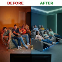 33.1'' Wide Modern Faux Leather Power Reclining Home Theater Individual Seat with Cup Holders (Set of 4) — Before & After