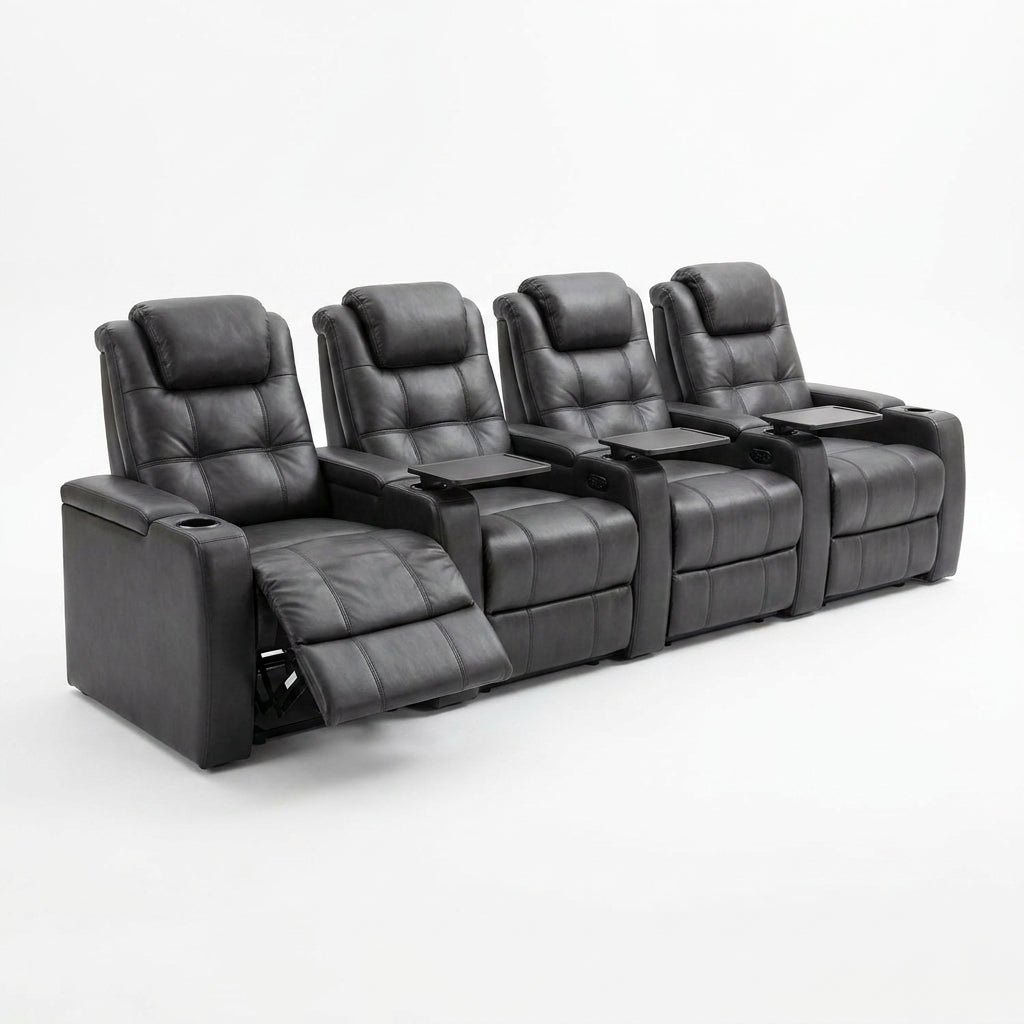 33.1'' Wide Modern Faux Leather Power Reclining Home Theater Individual Seat with Cup Holders (Set of 4) — Studio Shot