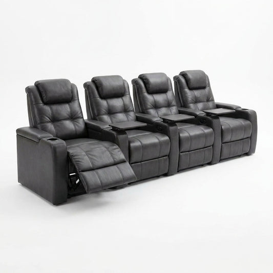 33.1'' Wide Modern Faux Leather Power Reclining Home Theater Individual Seat with Cup Holders (Set of 4) — Studio Shot