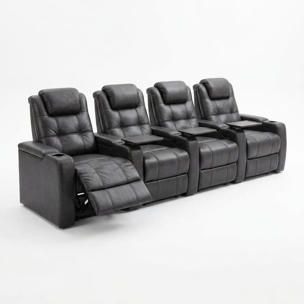 33.1'' Wide Modern Faux Leather Power Reclining Home Theater Individual Seat with Cup Holders (Set of 4) — Studio Shot