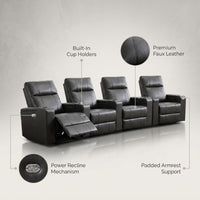 33.1'' Wide Modern Faux Leather Power Reclining Home Theater Individual Seat with Cup Holders (Set of 4) — infographic