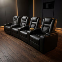 36.22" W Luxury Individual Seat Top Faux Leather Home Theater Seat Recliners Quadruple Seat with USB & Dual Cup Holders & Arm Storage (Set of 4) — Studio Shot