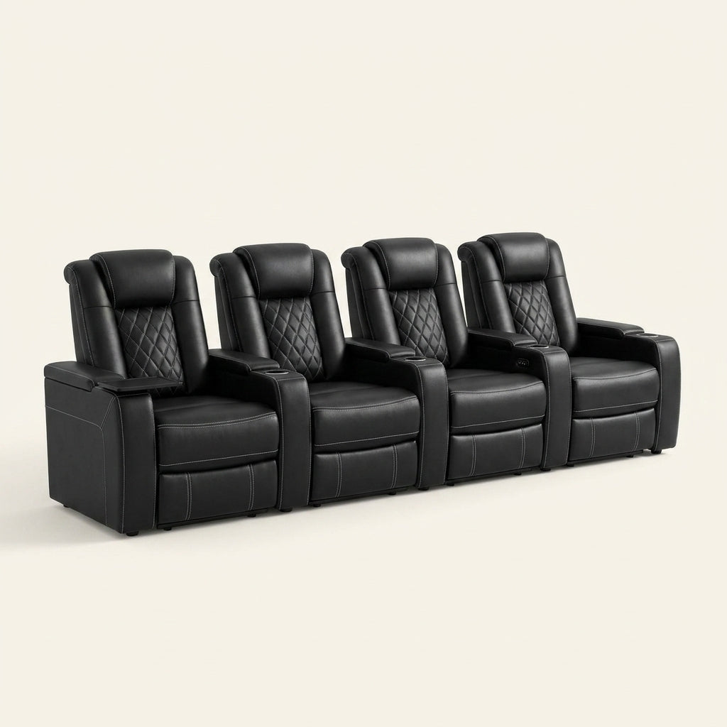 36.22" W Luxury Individual Seat Top Faux Leather Home Theater Seat Recliners Quadruple Seat with USB & Dual Cup Holders & Arm Storage (Set of 4) — Studio Shot