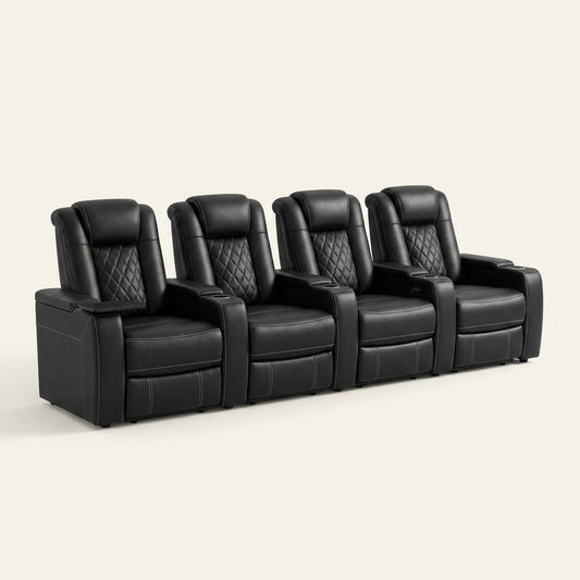 36.22" W Luxury Individual Seat Top Faux Leather Home Theater Seat Recliners Quadruple Seat with USB & Dual Cup Holders & Arm Storage (Set of 4) — Studio Shot