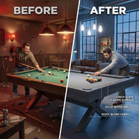 Pool Table Built for Professional Play, 1-Inch Slate Surface, Solid Wood Rails, Premium Wool Felt — Before & After