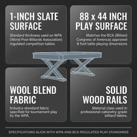 Pool Table Built for Professional Play, 1-Inch Slate Surface, Solid Wood Rails, Premium Wool Felt — Results & Stats